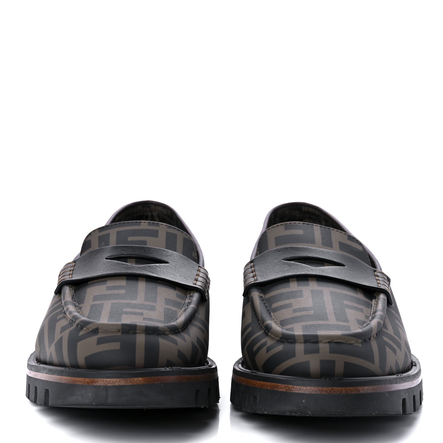 Fendi Calfskin FF Mens Lug Sole Loafers 8 Maya Black Moro 2 of 7
