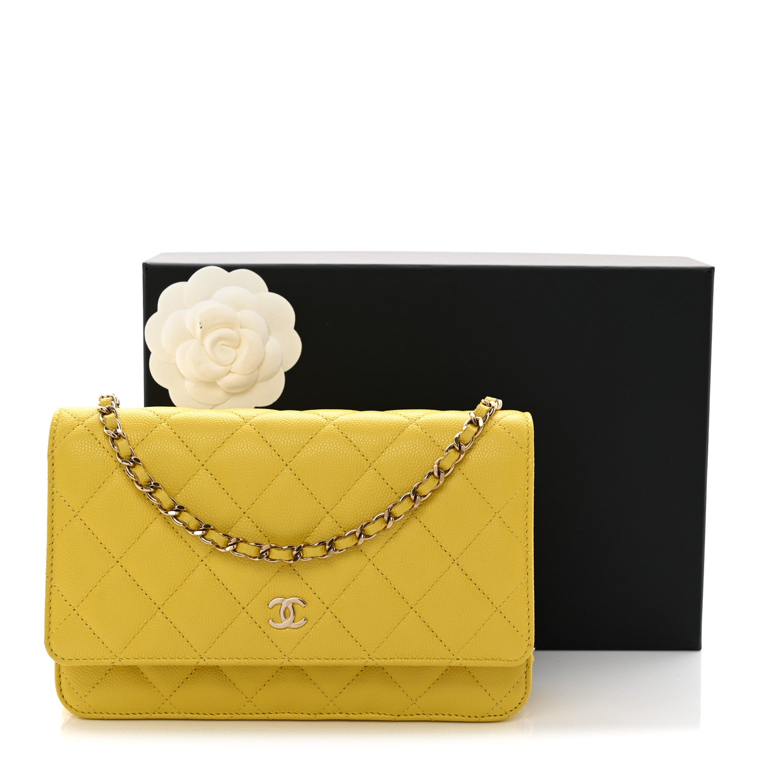 Chanel Caviar Quilted Wallet on Chain WOC Yellow 12 of 12