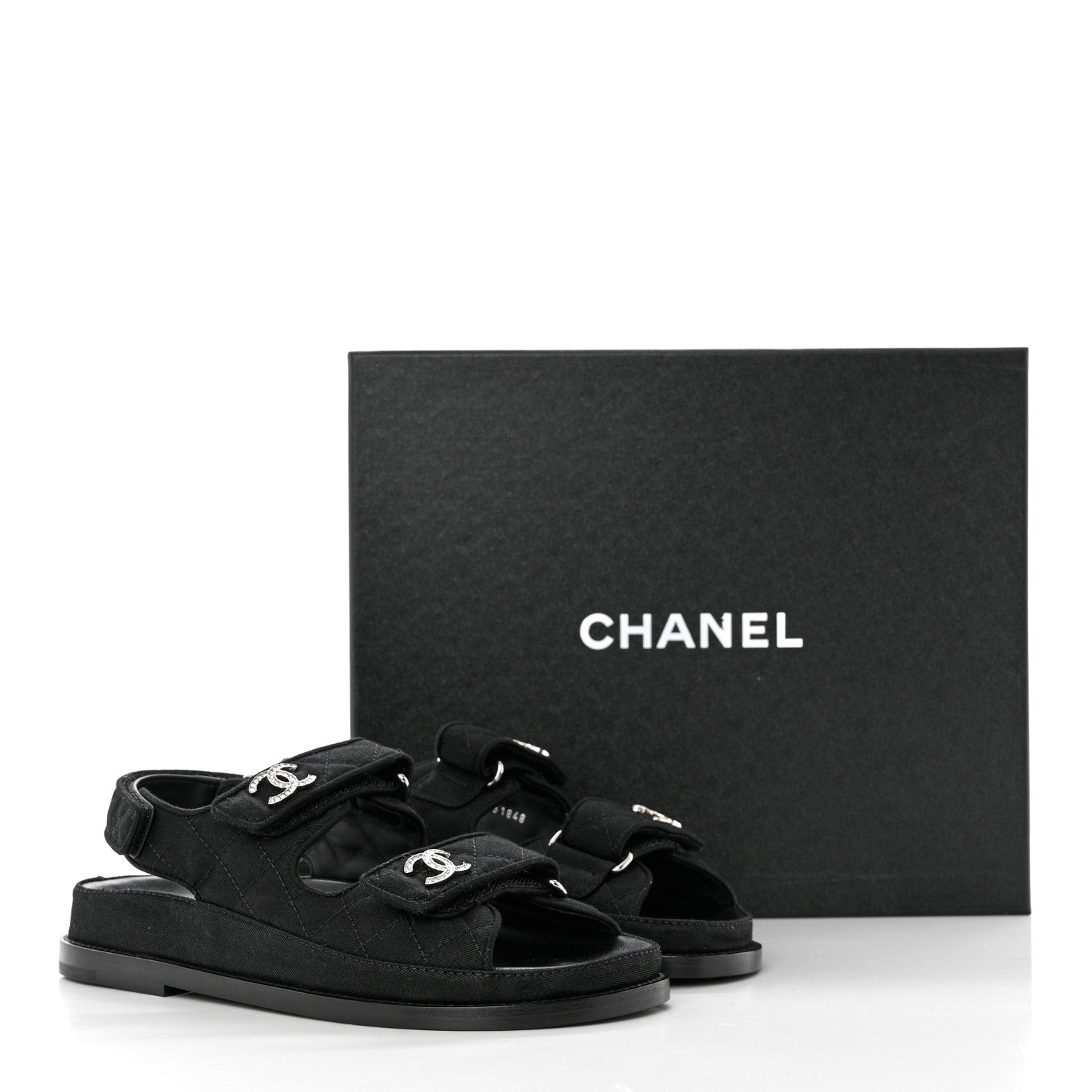 Chanel Suede Calfskin Glitter Crystal Velcro Dad Sandals 36 Black 9 of 9
