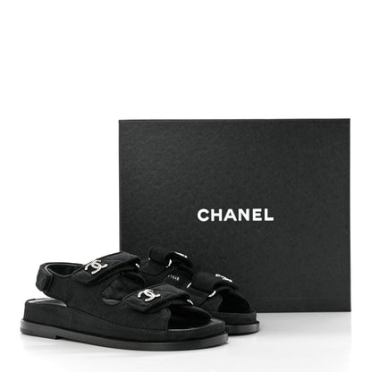 Chanel Suede Calfskin Glitter Crystal Velcro Dad Sandals 36 Black 9 of 9