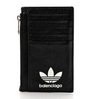 Balenciaga X ADIDAS Agneau Arena Trefoil Logo Coin Case Card Holder Black White 3 of 8