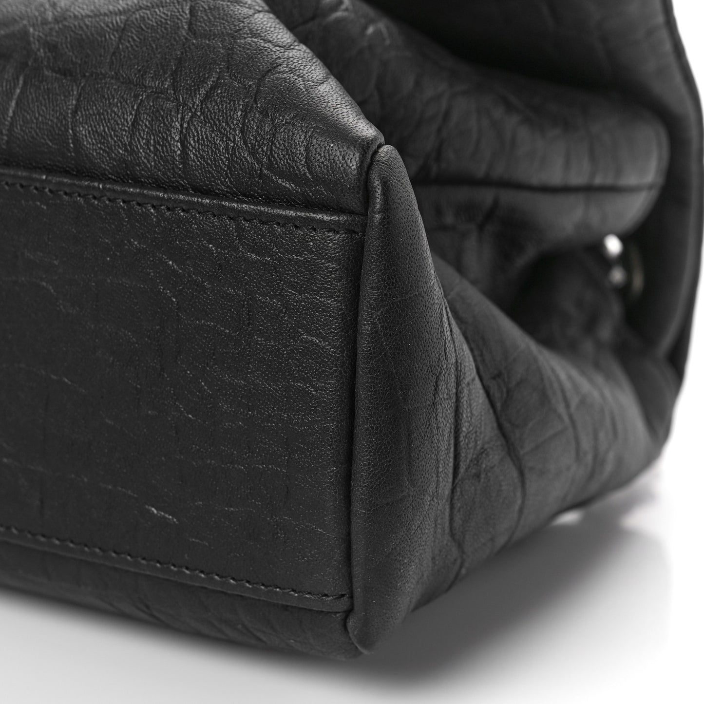 Calfskin Crocodile Embossed Medium West Hollywood Monogram Fold-Over Black