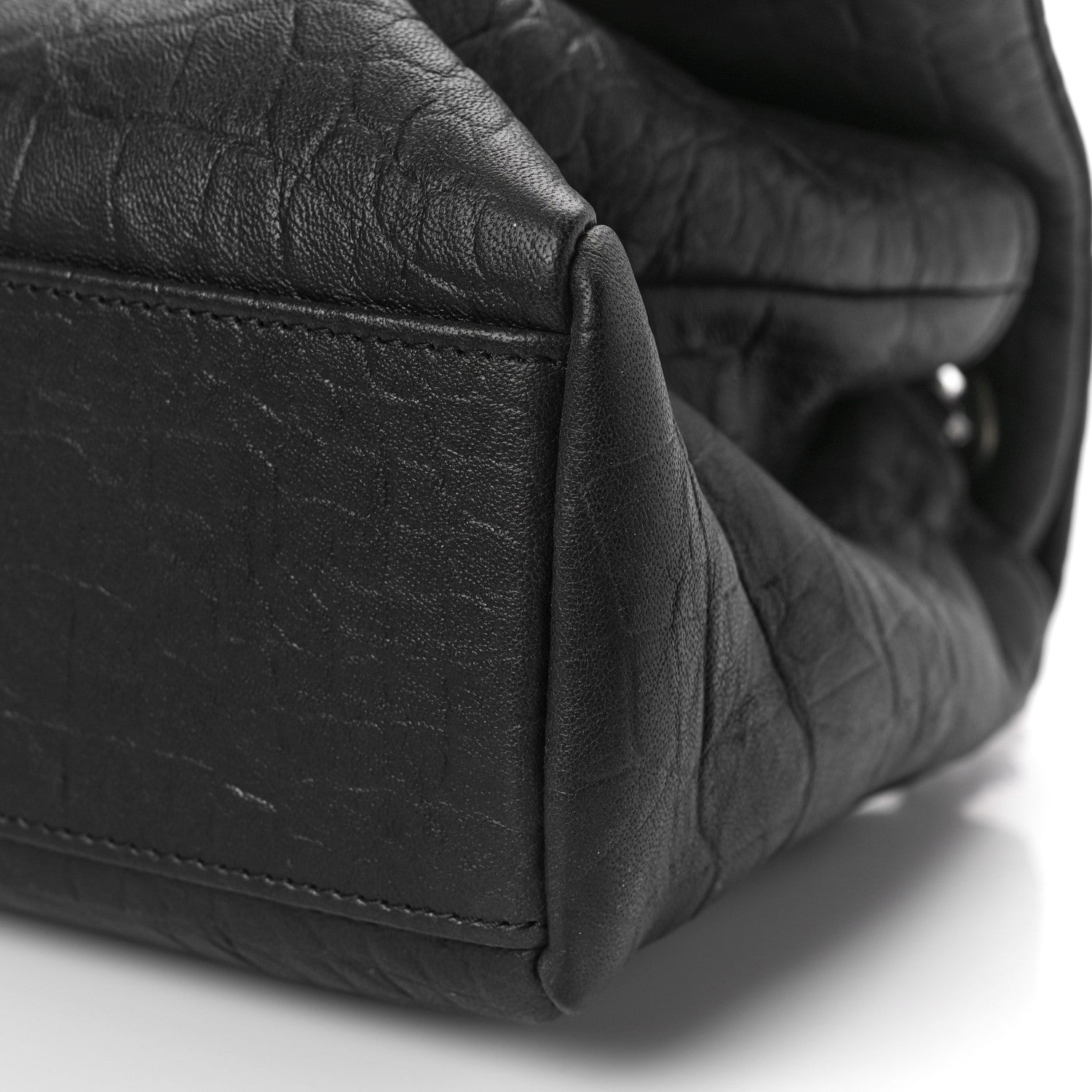 Saint Laurent Calfskin Crocodile Embossed Medium West Hollywood Monogram Fold-Over Black 8 of 8