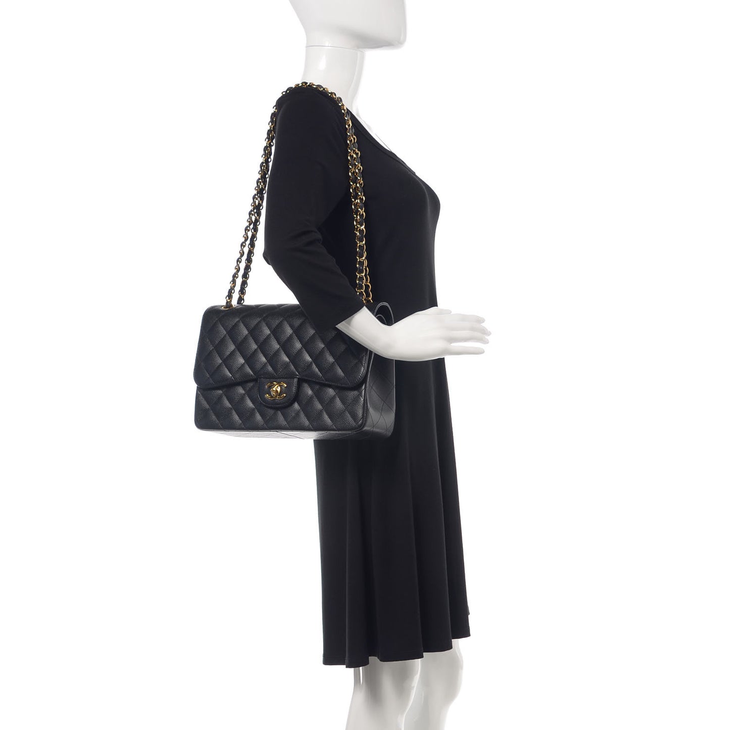 Caviar Quilted Jumbo Double Flap Black