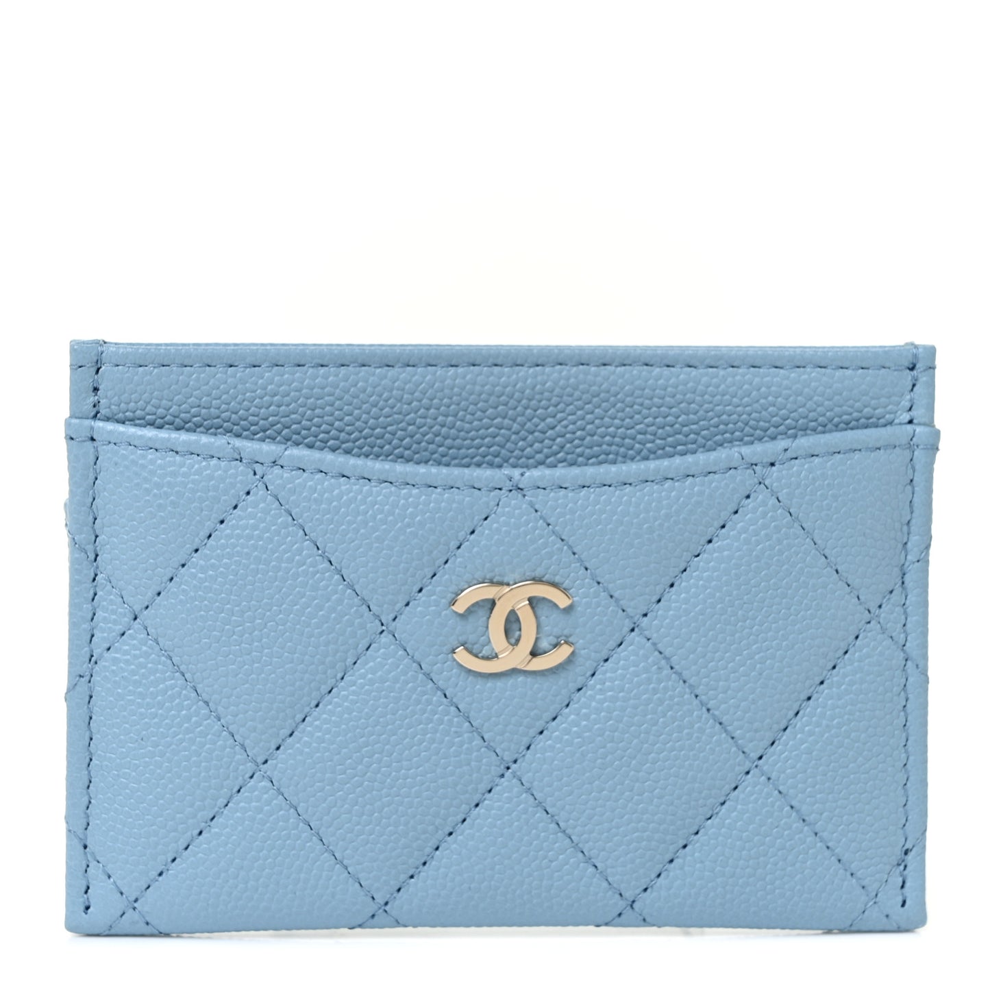Caviar Quilted Card Holder Light Blue