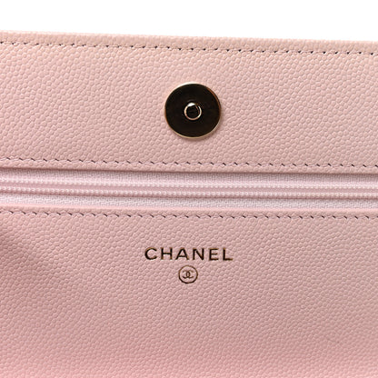 Chanel Caviar Quilted Crystal CC Wallet On Chain WOC Light Pink 6 of 12