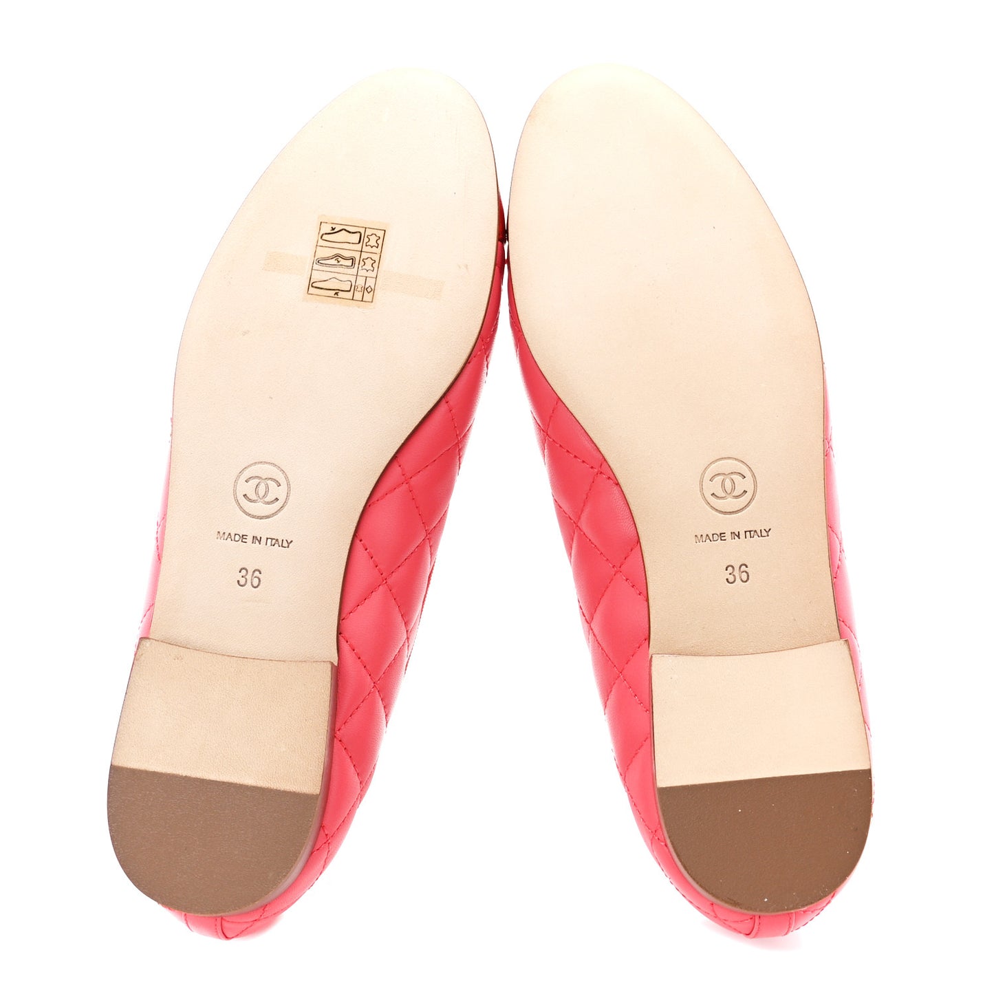 Lambskin Quilted CC Cap Toe Ballerina Flats 36 Pink Red