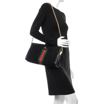 Gucci Suede Patent GG Web Medium Ophidia Chain Shoulder Bag Black 2 of 7