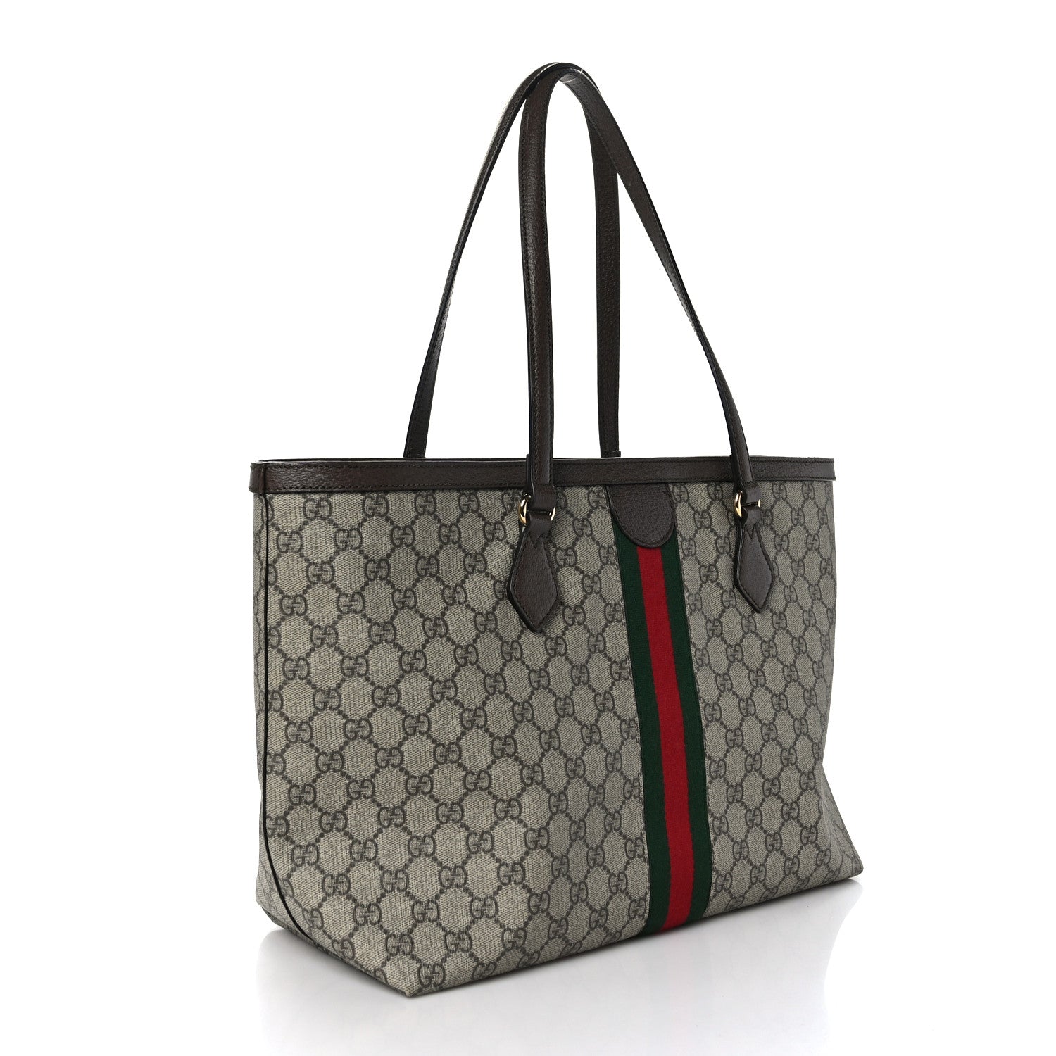 Gucci GG Supreme Monogram Textured Calfskin Web Medium Ophidia Shopping Tote Beige Ebony New Acero 3 of 9