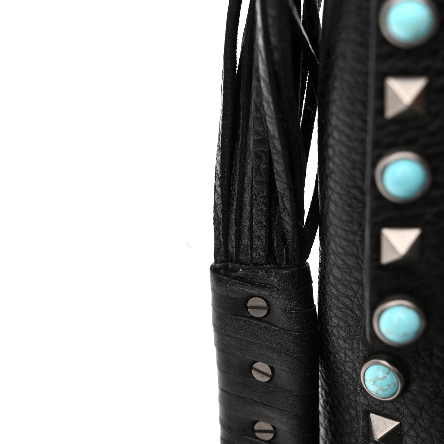 Valentino Garavani Pebbled Calfskin Embroidered Rockstud Rolling Fringe Messenger Black 12 of 15