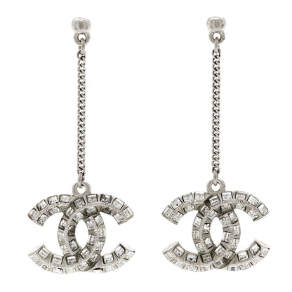 Chanel Crystal Baguette CC Drop Earrings Silver 1 of 3