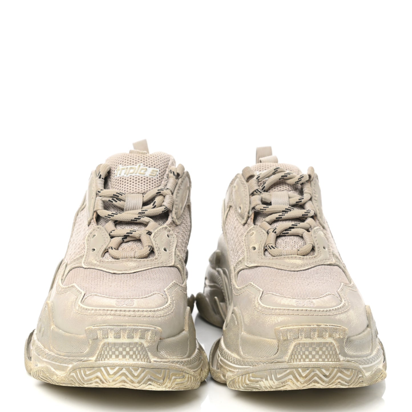 Fabric Mesh Distressed Womens Triple S Sneakers 36 Beige