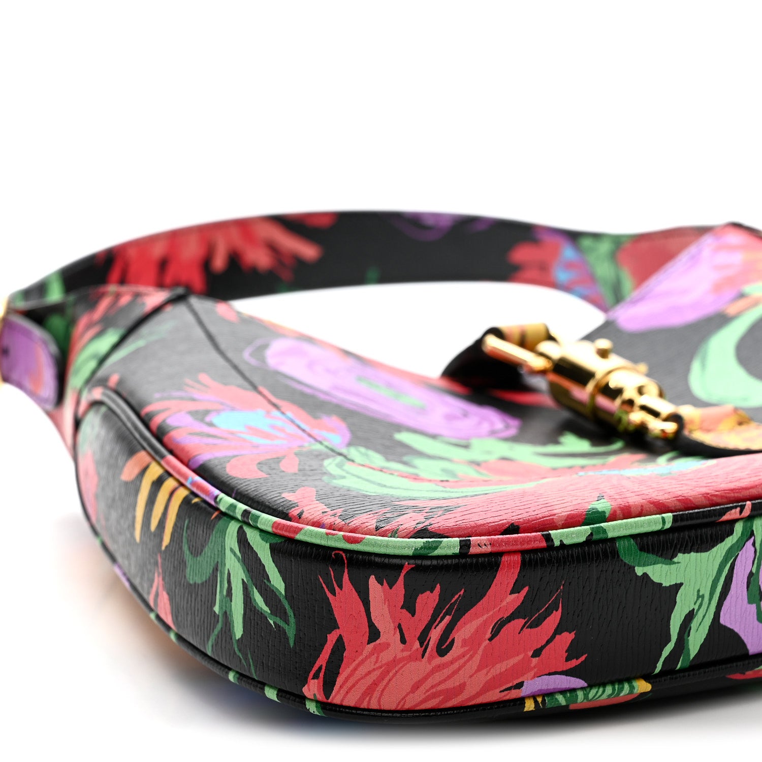 Gucci X KEN SCOTT New Shangai Calfskin Jenny Floral Print Small Jackie 1961 Hobo Black Pink 9 of 10