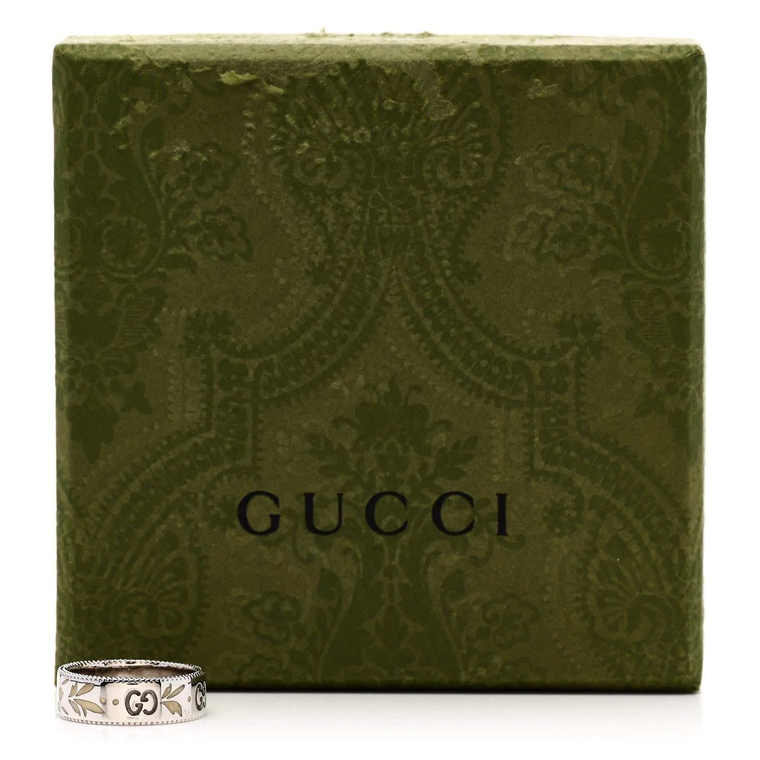 Gucci 18K White Gold Enamel 6mm Icon Blooms Ring 50 5.5 7 of 7
