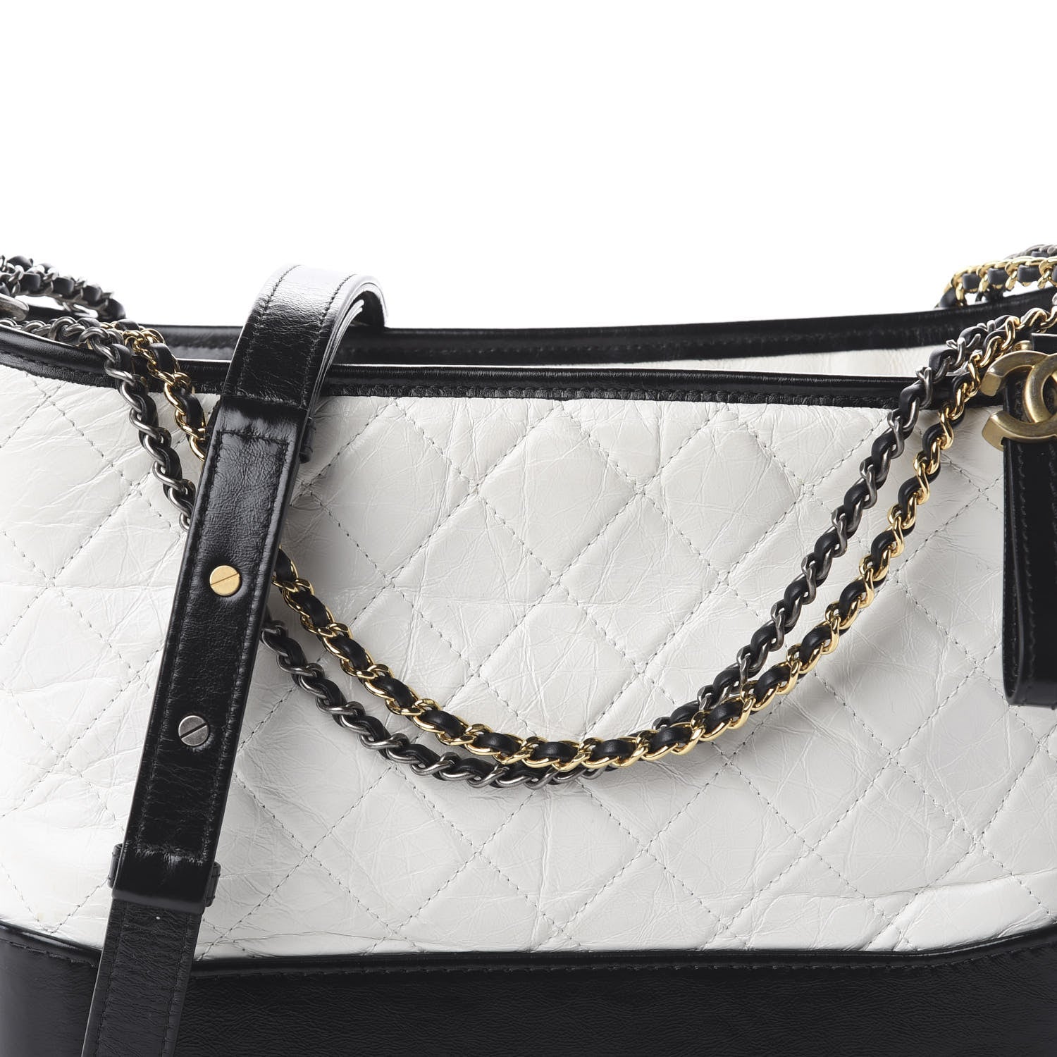 Chanel Aged Calfskin Quilted Medium Gabrielle Hobo Black White 13 of 16