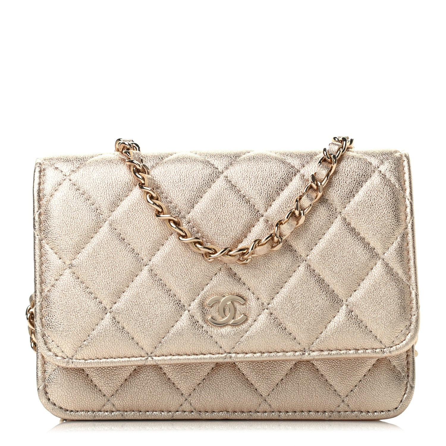 Chanel Metallic Lambskin Quilted Mini Wallet On Chain WOC Gold 1 of 9