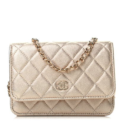 Chanel Metallic Lambskin Quilted Mini Wallet On Chain WOC Gold 1 of 9