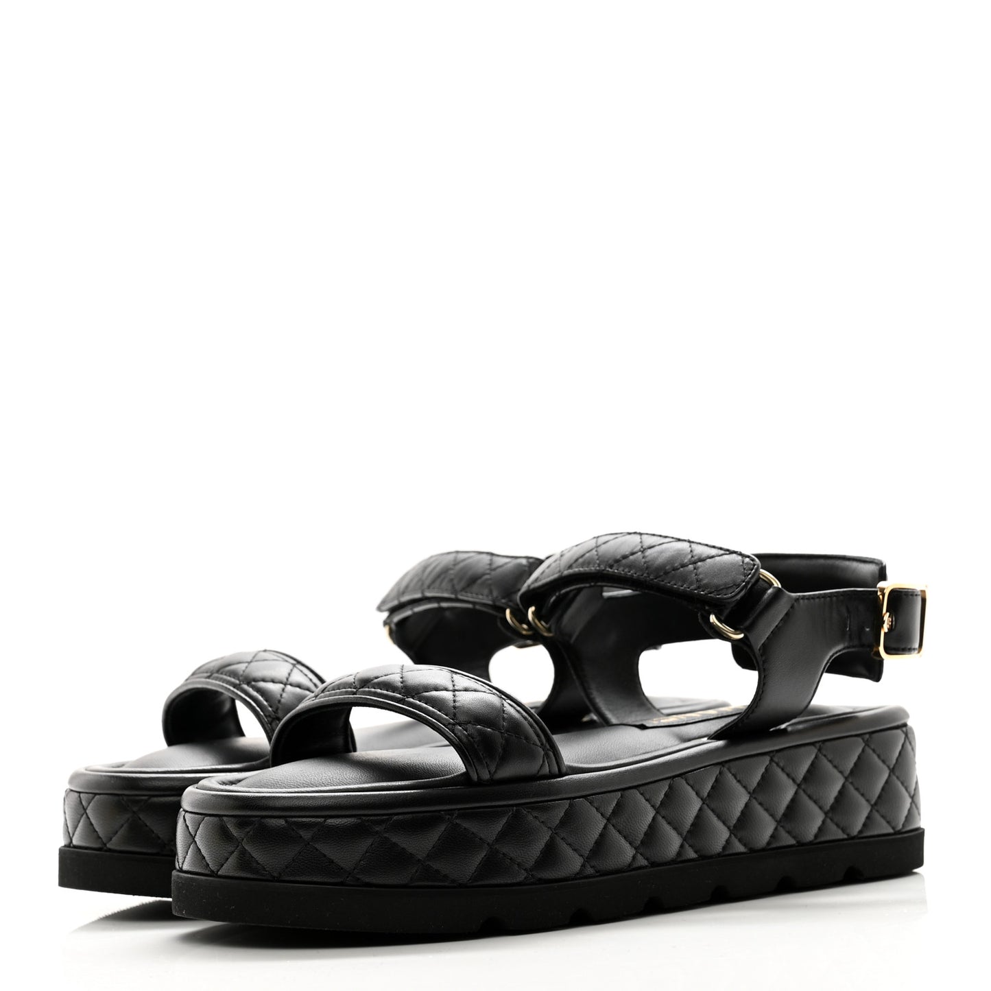 Lambskin Quilted Platform Sandals 37.5 Black