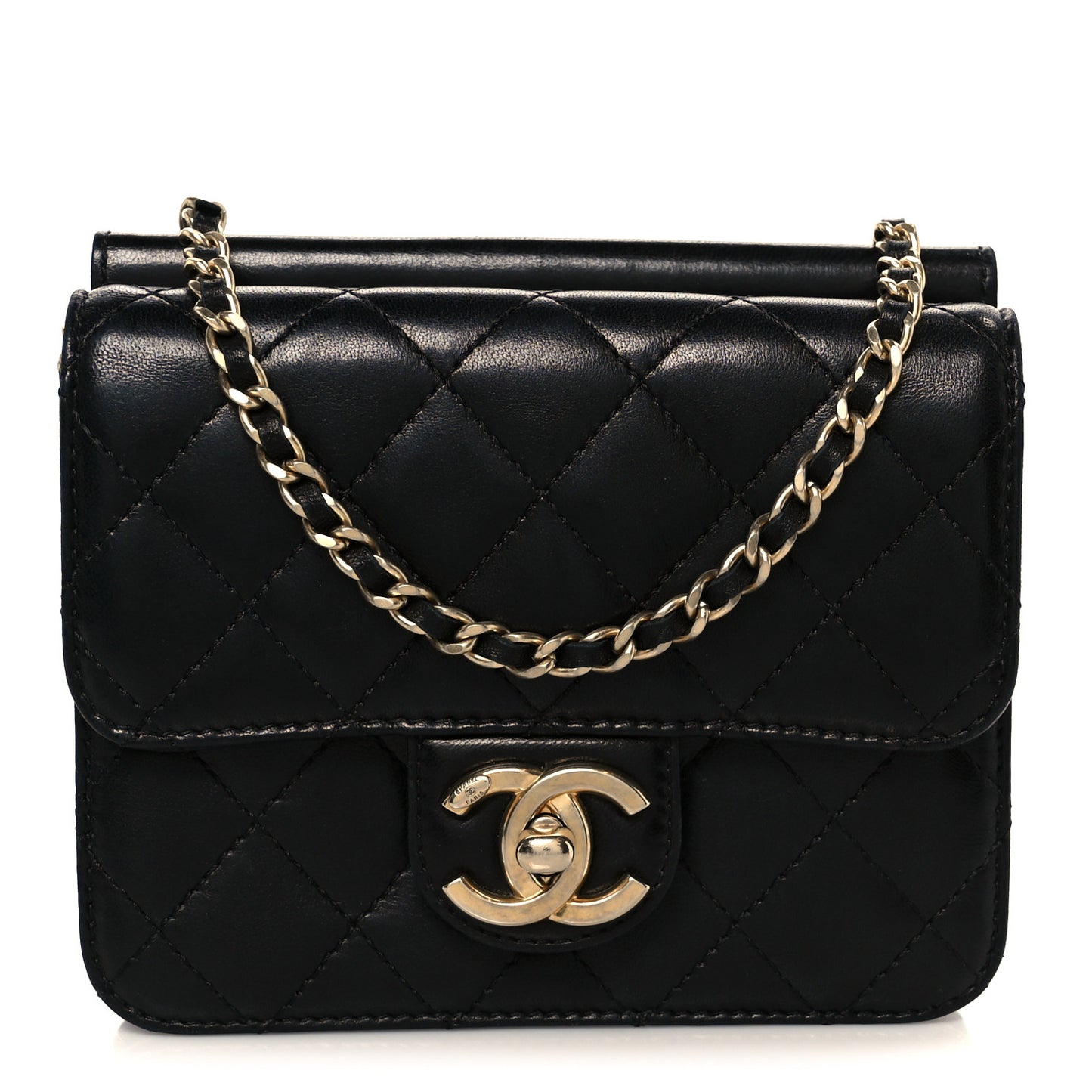 Lambskin Quilted Crossing Times Mini Flap Black