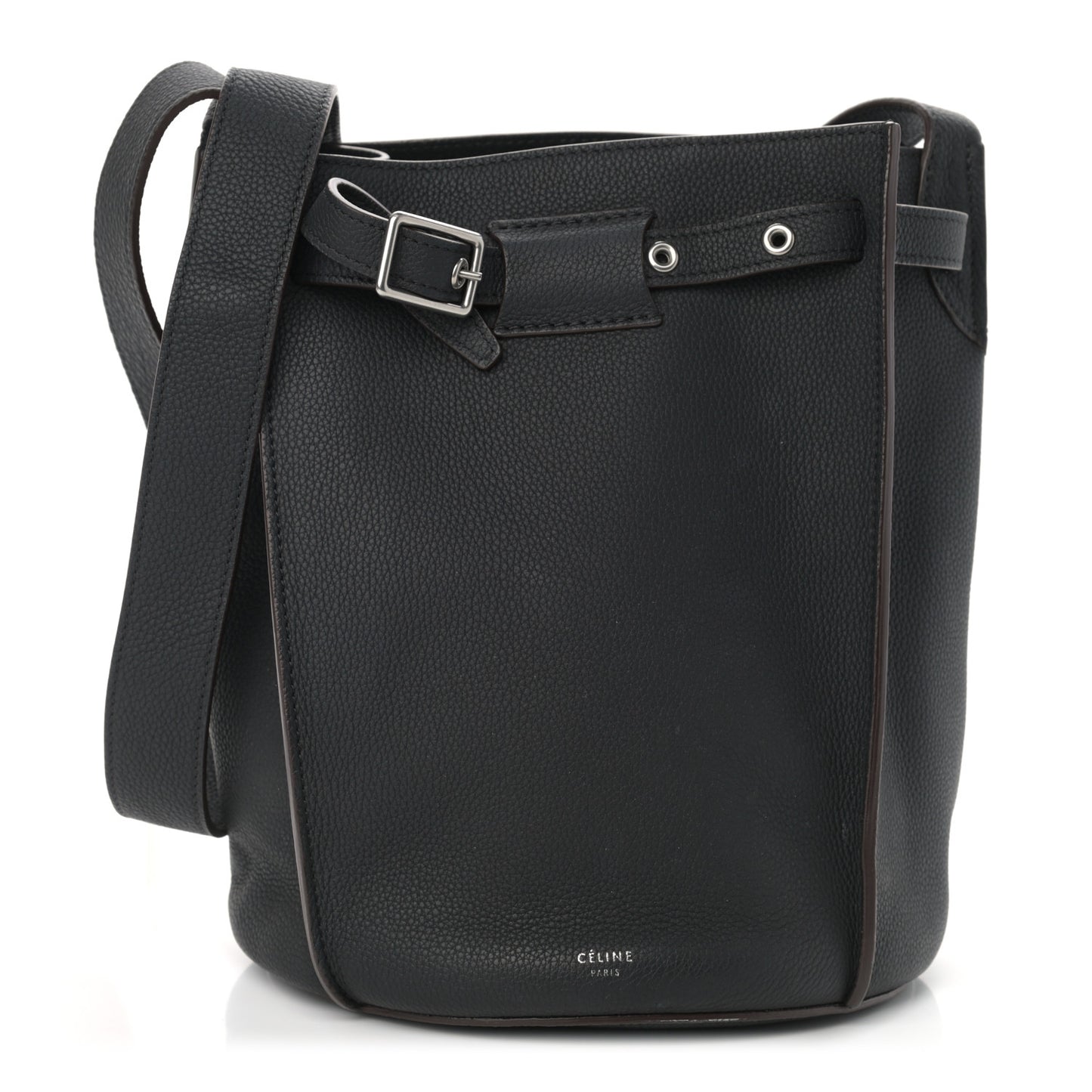 Supple Grained Calfskin Long Strap Big Bag Bucket Black