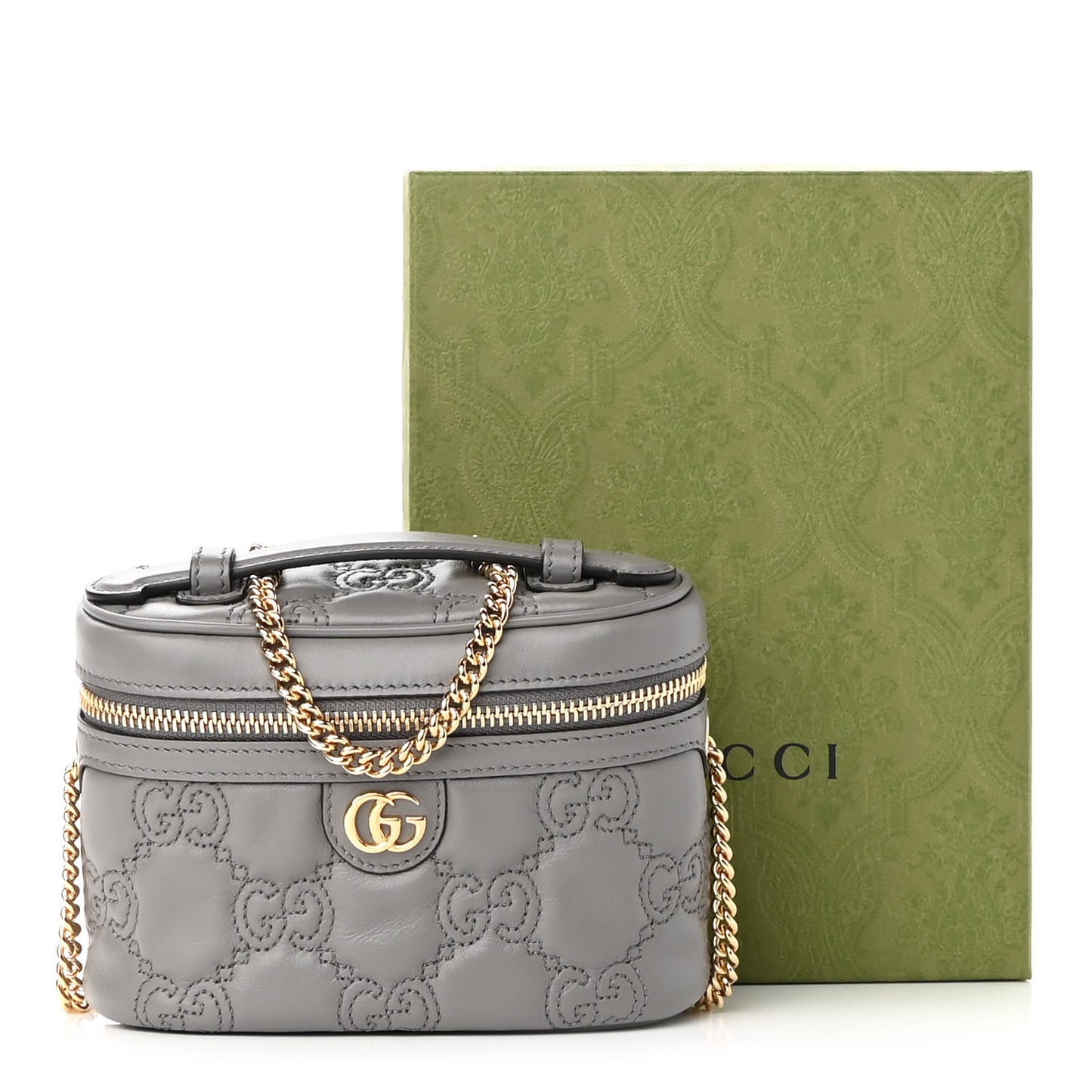 Calfskin GG Matelasse Mini Top Handle Bag Dusty Grey