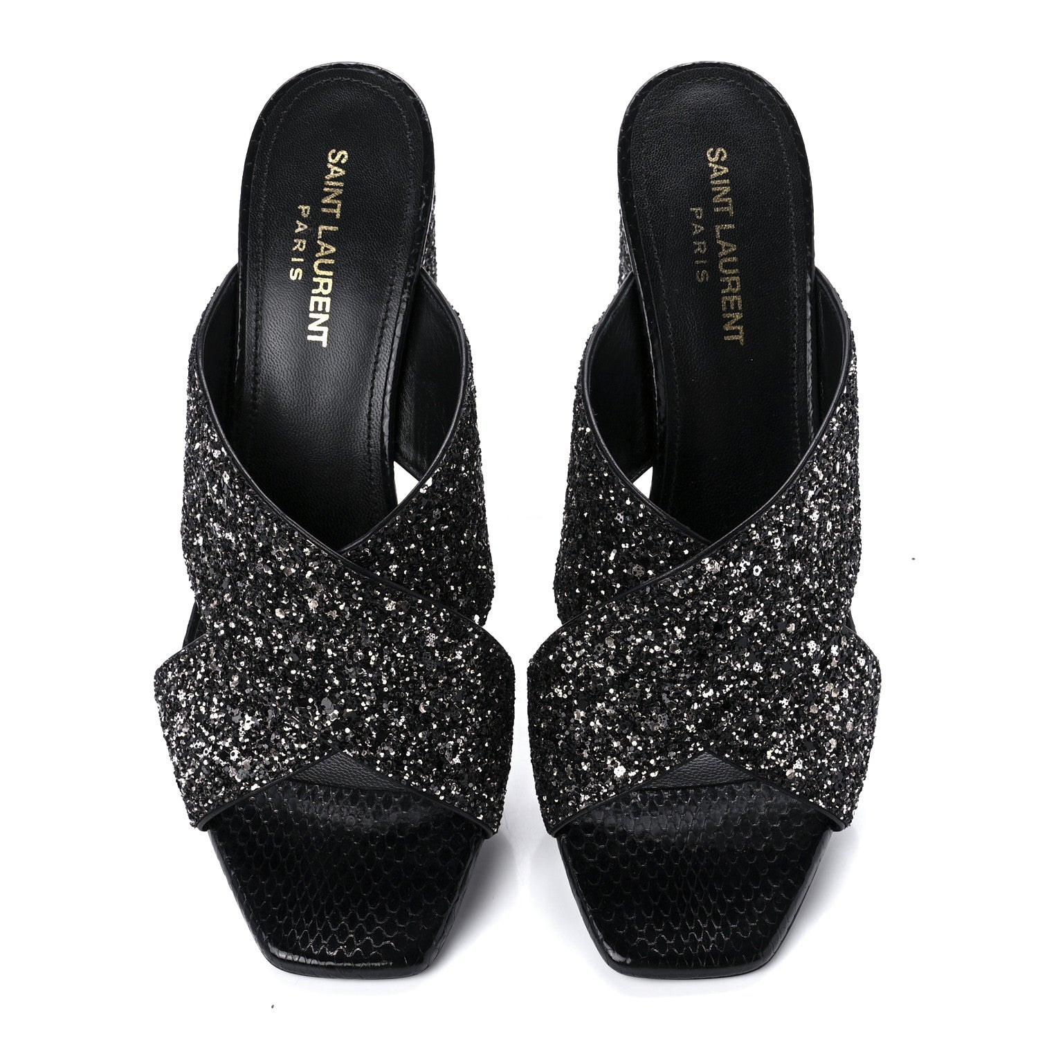 Saint Laurent Glitter LouLou 70 Mule Sandals 38.5 Black Gold 5 of 10