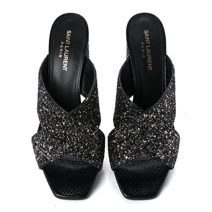 Saint Laurent Glitter LouLou 70 Mule Sandals 38.5 Black Gold 5 of 10