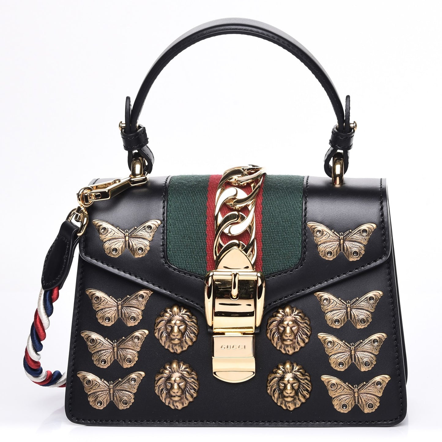 Calfskin Animal Studs Mini Sylvie Top Handle Bag Black