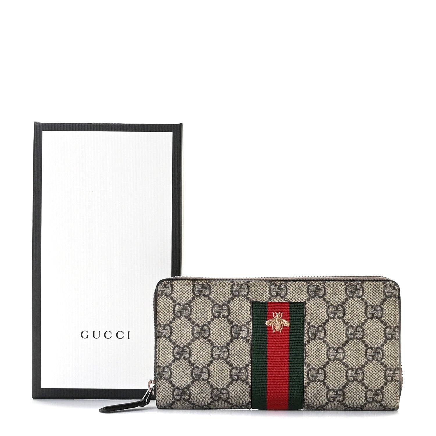 Gucci GG Supreme Monogram Web Bee Zip Around Wallet Beige Cocoa 9 of 9