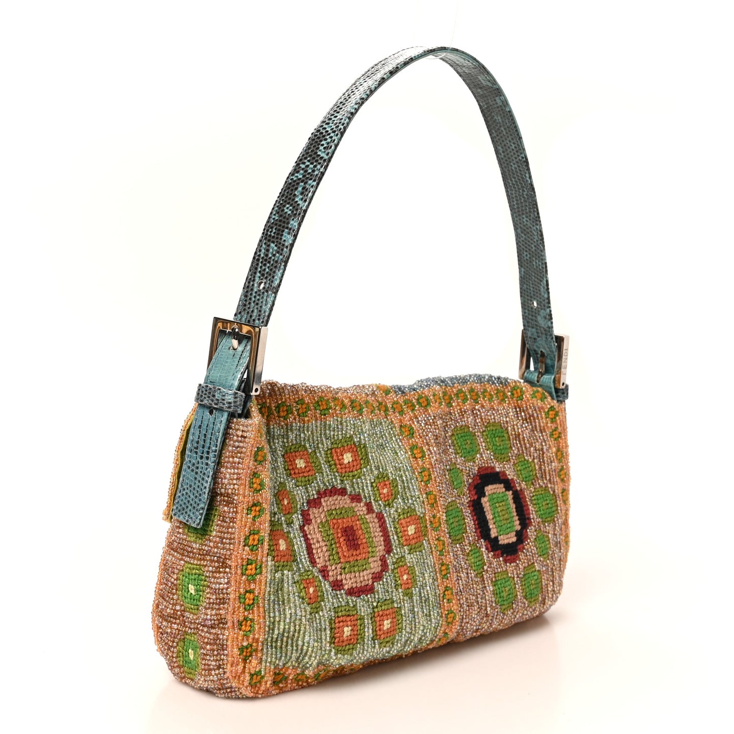 Wool Embroidered Beaded Lizard Baguette Multicolor
