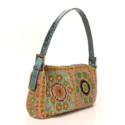 Fendi Wool Embroidered Beaded Lizard Baguette Multicolor 2 of 9