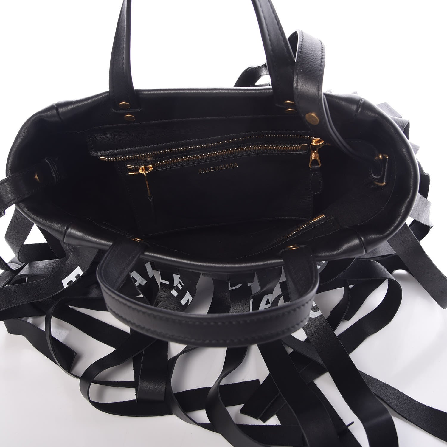 Balenciaga Calfskin XS Fringe Laundry Cabas Black 5 of 6
