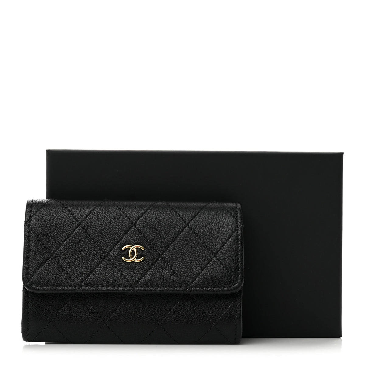 Chanel Goatskin Quilted Flap Card Holder Wallet Black 9 of 9