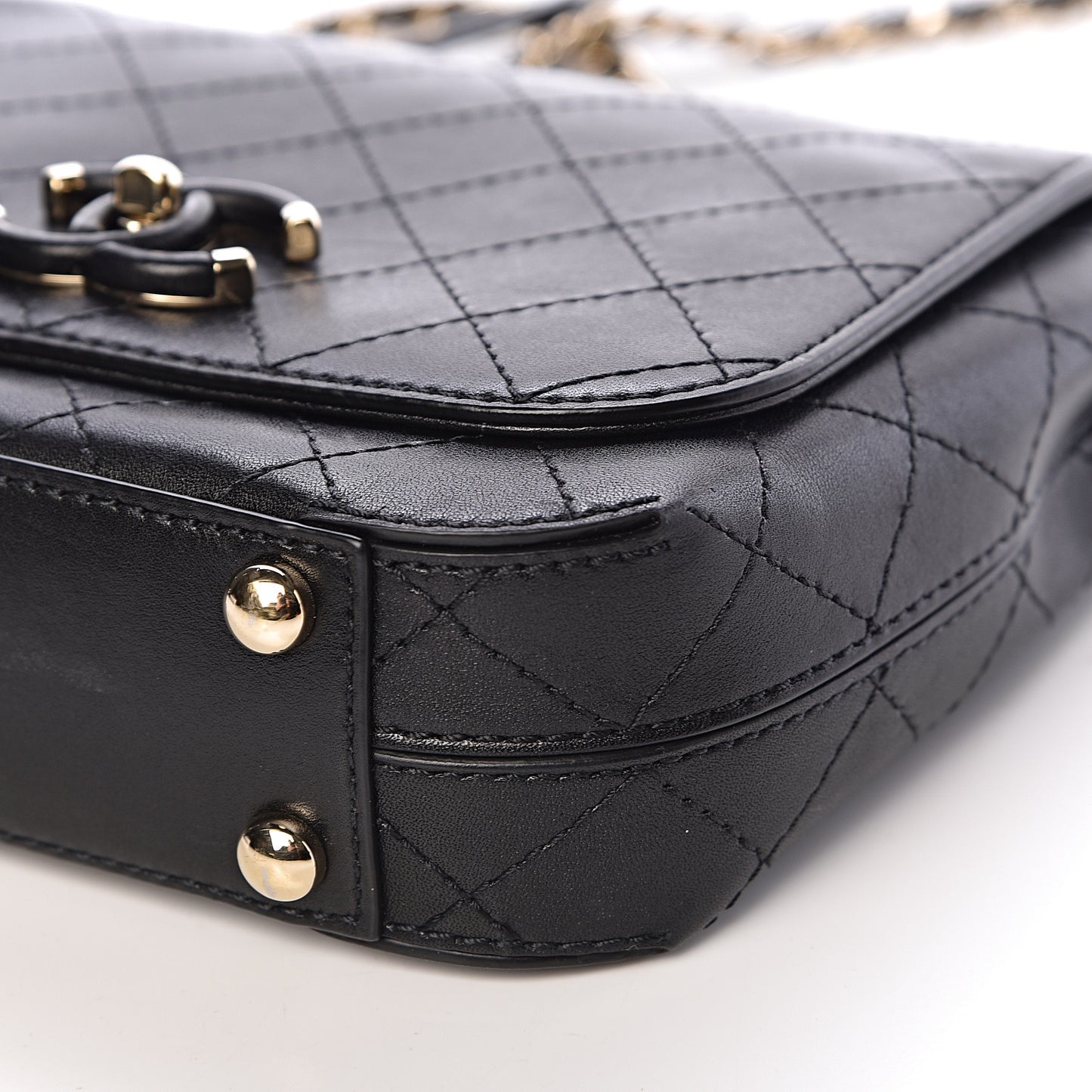 Calfskin Stitched Small Covered CC Flap Bag Black