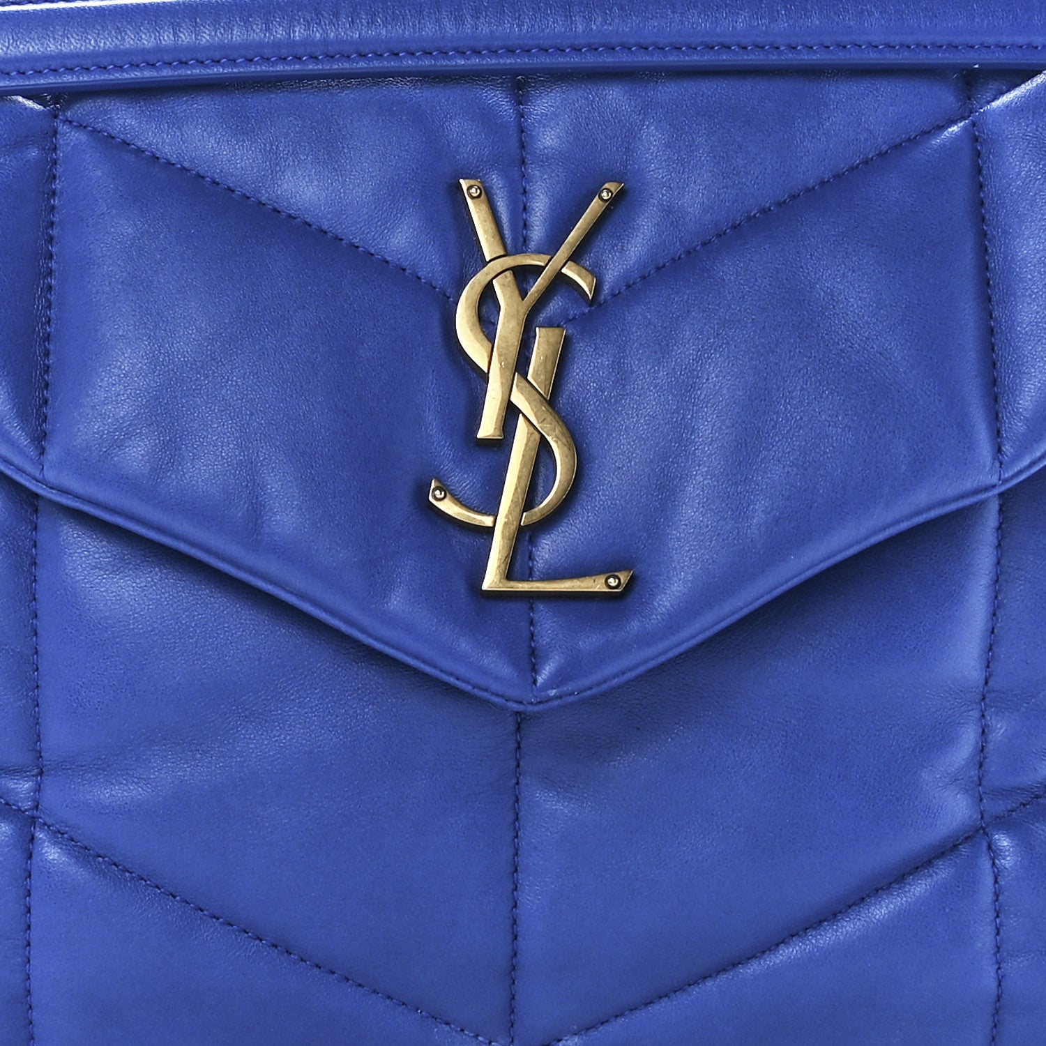 Saint Laurent Lambskin Quilted Medium Loulou Puffer Monogram Chain Satchel Majorele Blue 9 of 12