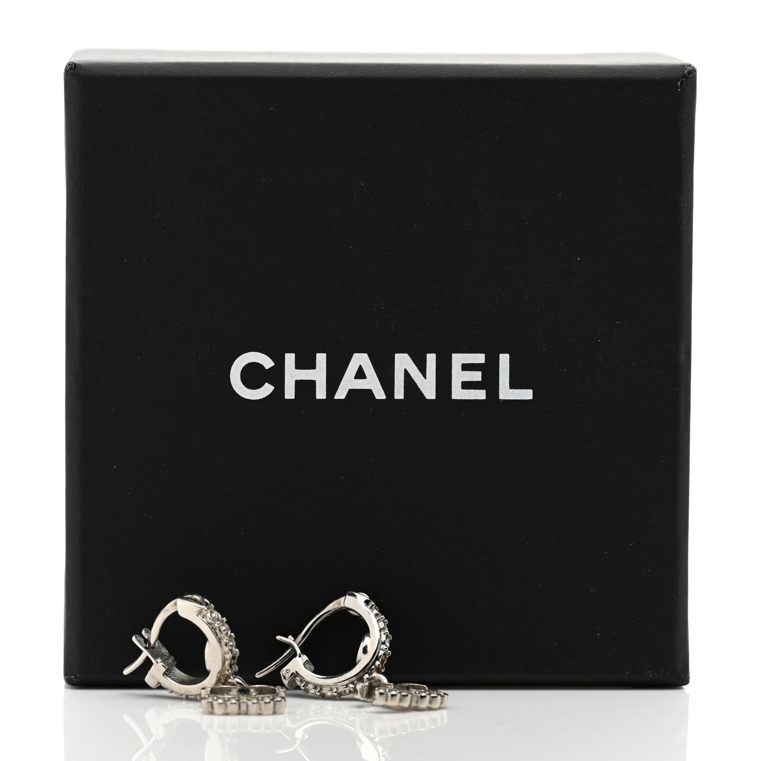 Chanel Metal Crystal CC Hoop Drop Earrings Silver 4 of 4
