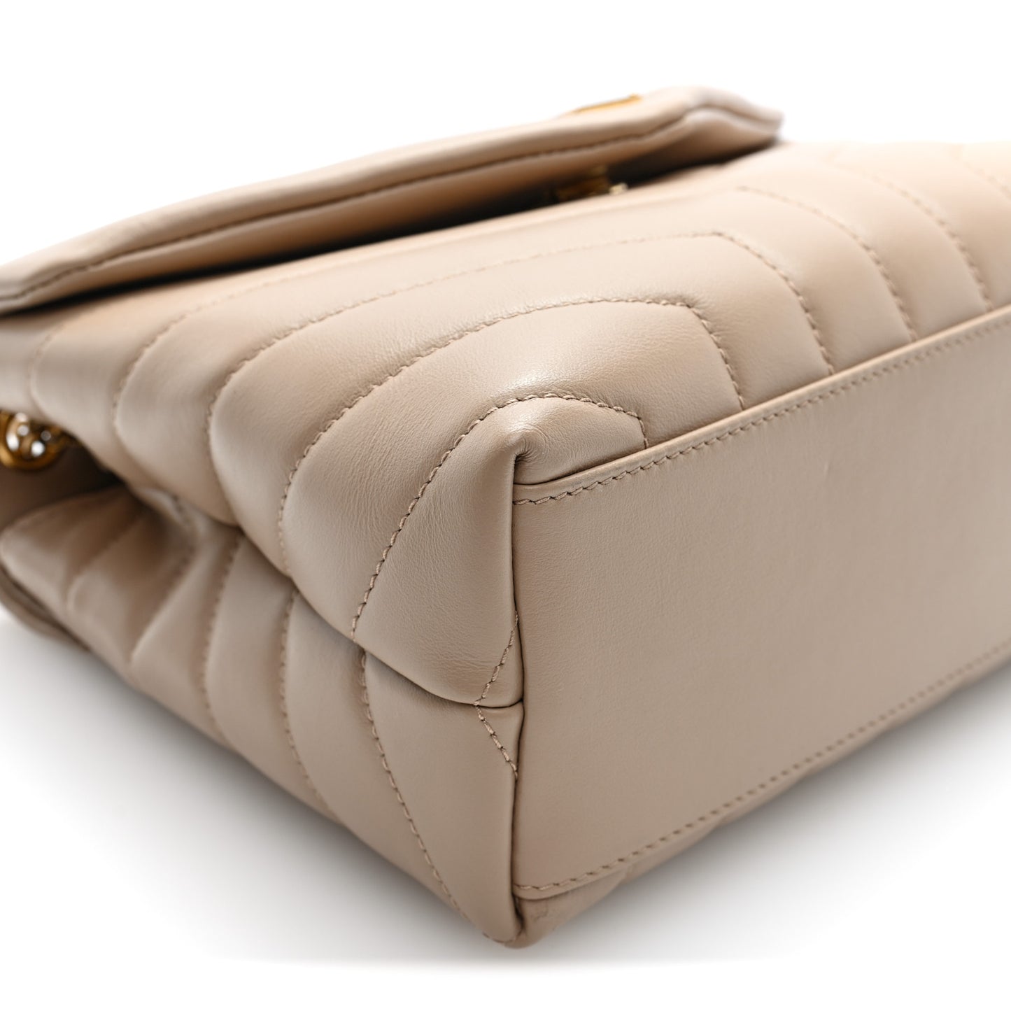 Calfskin Y Quilted Monogram Small Loulou Chain Satchel Dark Beige