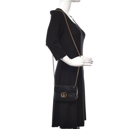 Gucci Calfskin Matelasse Super Mini GG Marmont Shoulder Bag Black 2 of 13