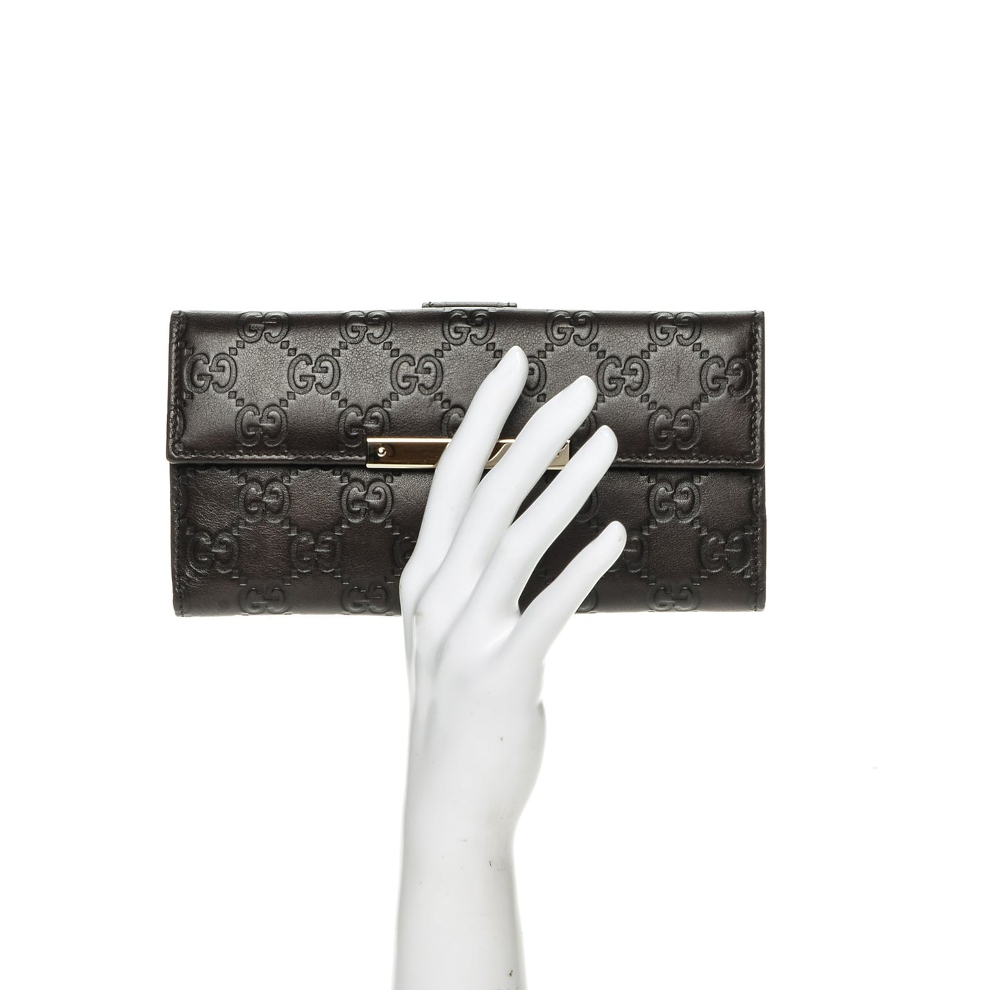 Guccissima Margaux Calfskin Metal Bar Continental Flap Wallet Chocolate