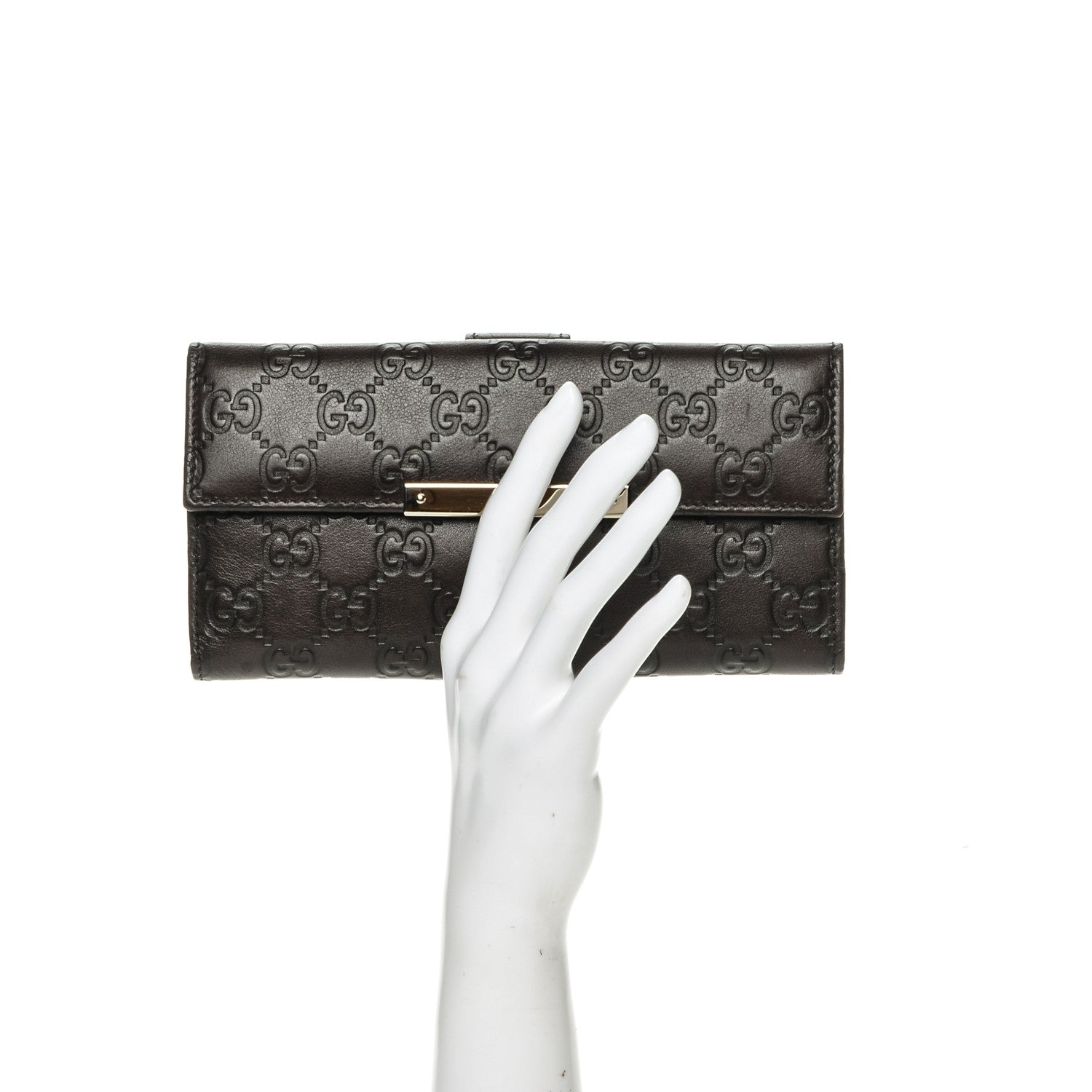 Gucci Guccissima Margaux Calfskin Metal Bar Continental Flap Wallet Chocolate 2 of 7