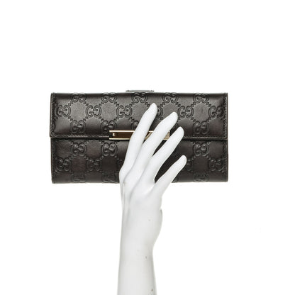 Gucci Guccissima Margaux Calfskin Metal Bar Continental Flap Wallet Chocolate 2 of 7
