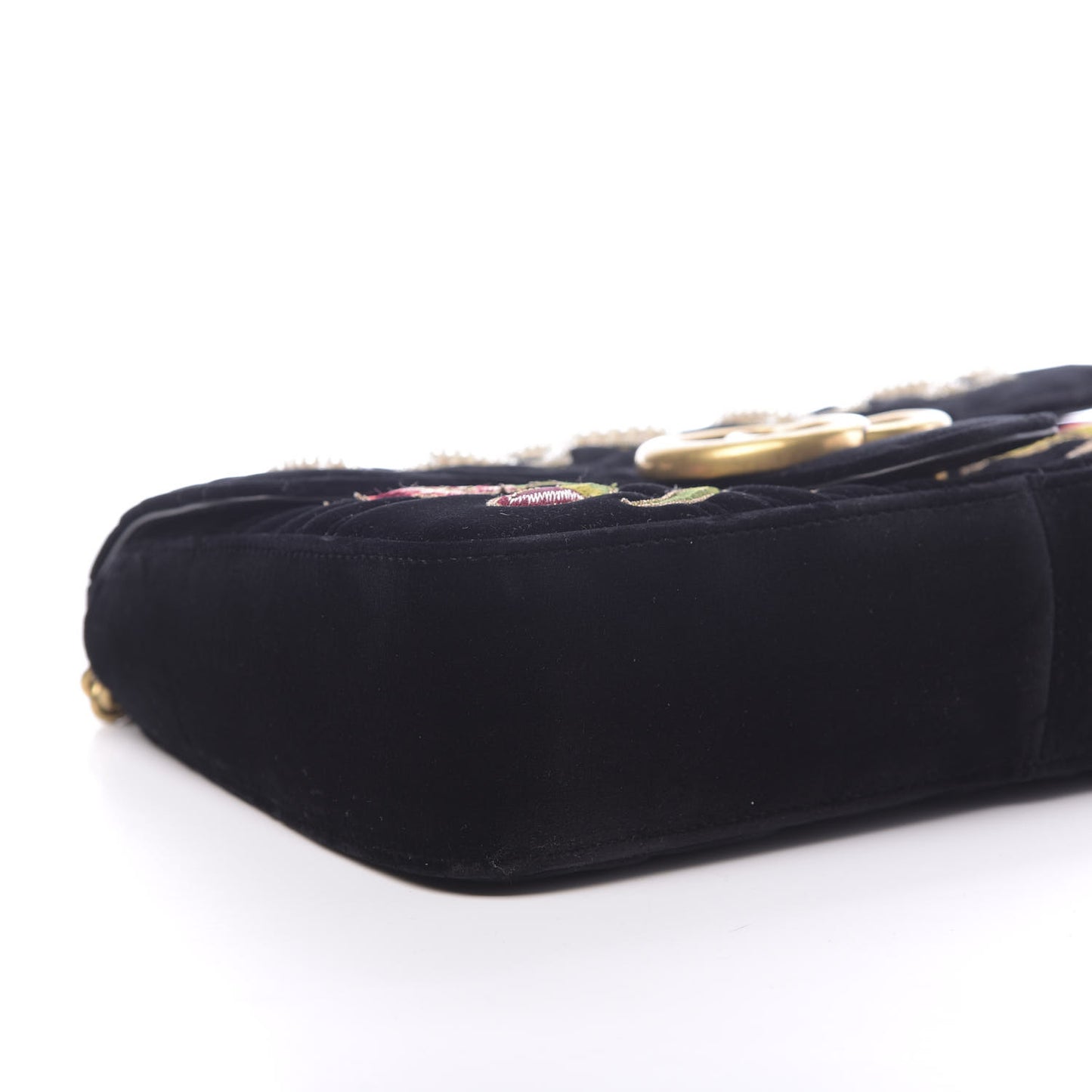 Velvet Matelasse Loved Embroidered Medium GG Marmont Shoulder Bag Black