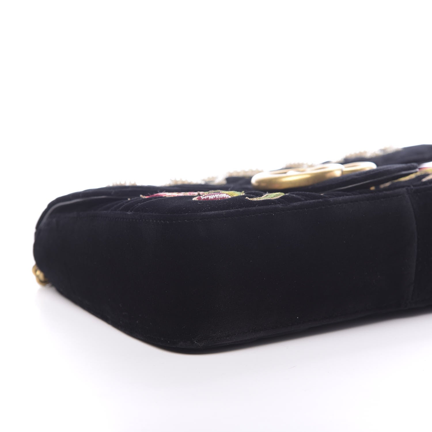 Gucci Velvet Matelasse Loved Embroidered Medium GG Marmont Shoulder Bag Black 9 of 11