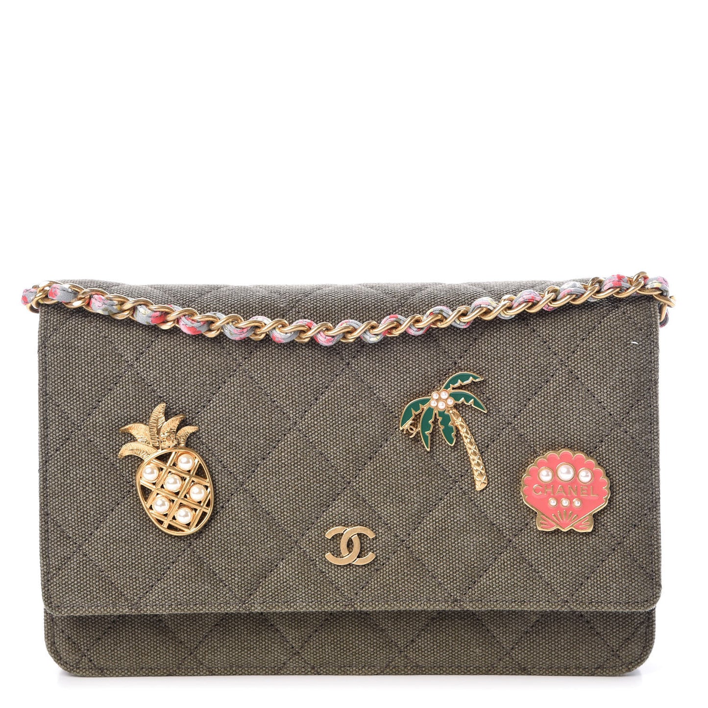 Canvas Quilted Coco Cuba Charms Wallet On Chain WOC Khaki
