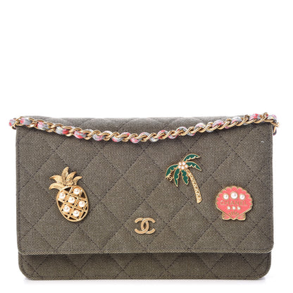 Chanel Canvas Quilted Coco Cuba Charms Wallet On Chain WOC Khaki 1 of 10