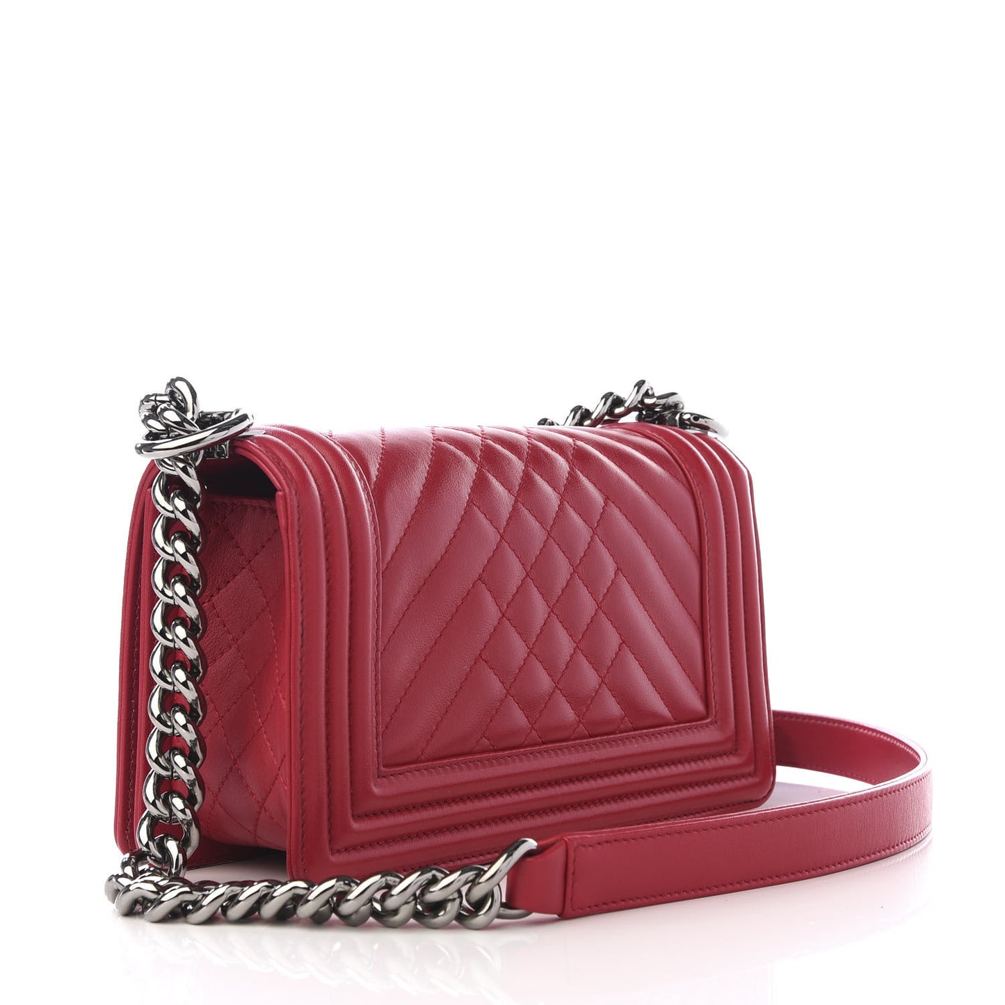 Lambskin Chevron Quilted Small Boy Flap Dark Pink