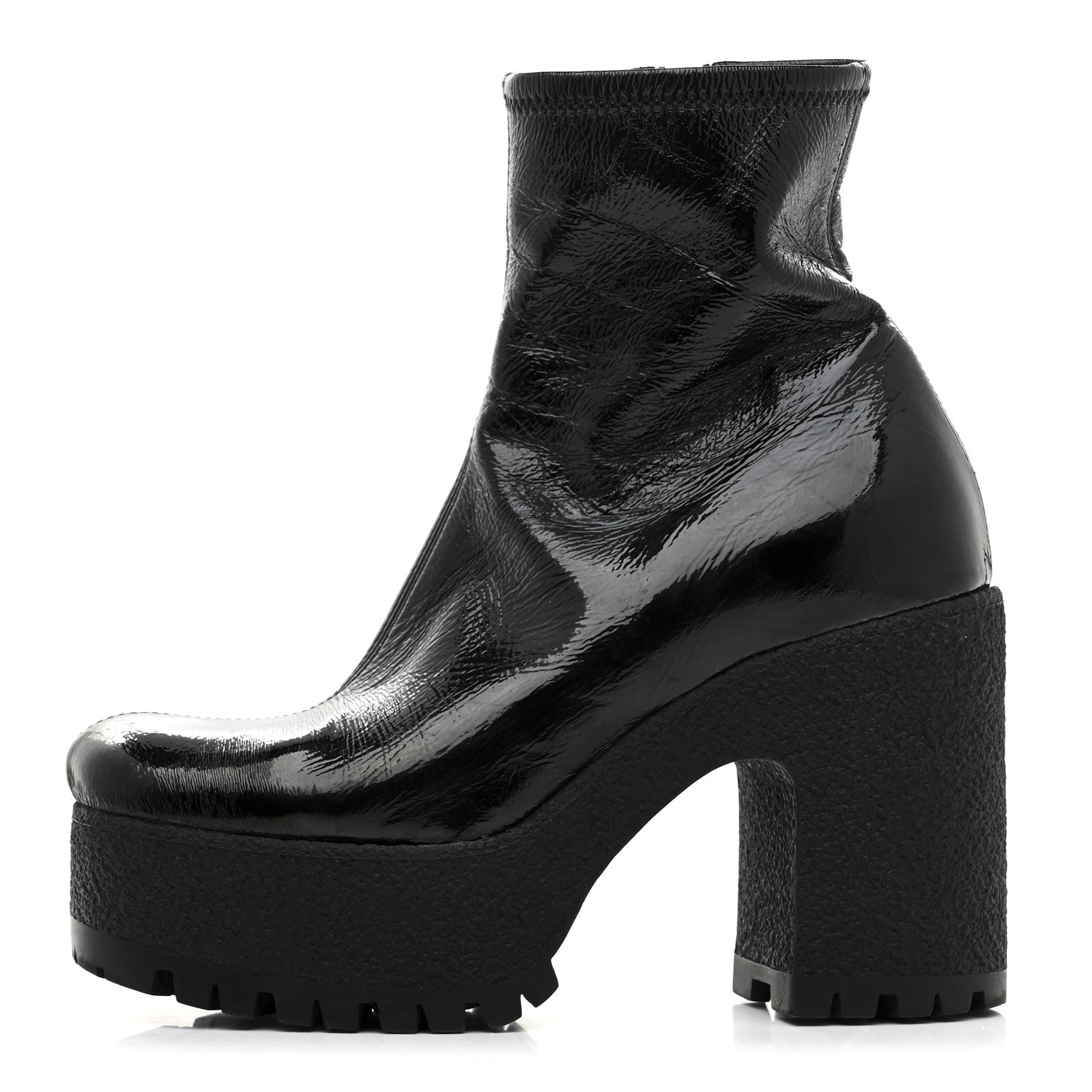 Miu Miu Naplak Patent Zip Lug Sole Boots 37 Black 1 of 9