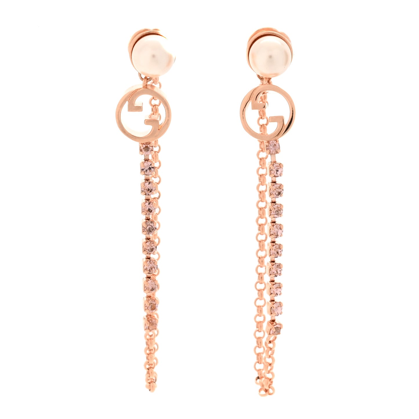 Pearl Crystal Blondie Chain Drop Earrings Rose Gold
