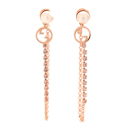 Gucci Pearl Crystal Blondie Chain Drop Earrings Rose Gold 1 of 5