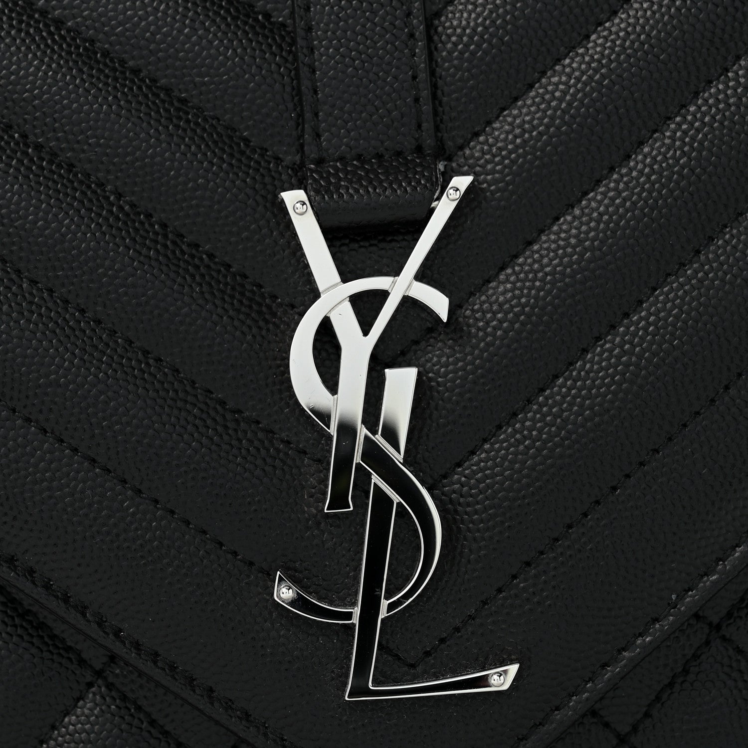 Saint Laurent Grain De Poudre Textured Mixed Matelasse Large Triquilt Monogram Satchel Black 11 of 11